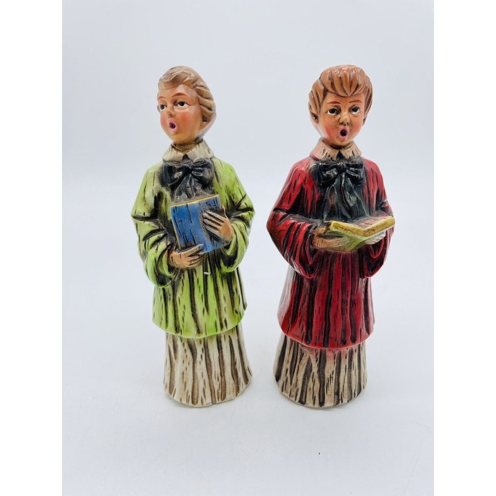 Lot of 2 Vintage Paper Mache Hand Painted Christmas Choir Boy Figurines JAPAN